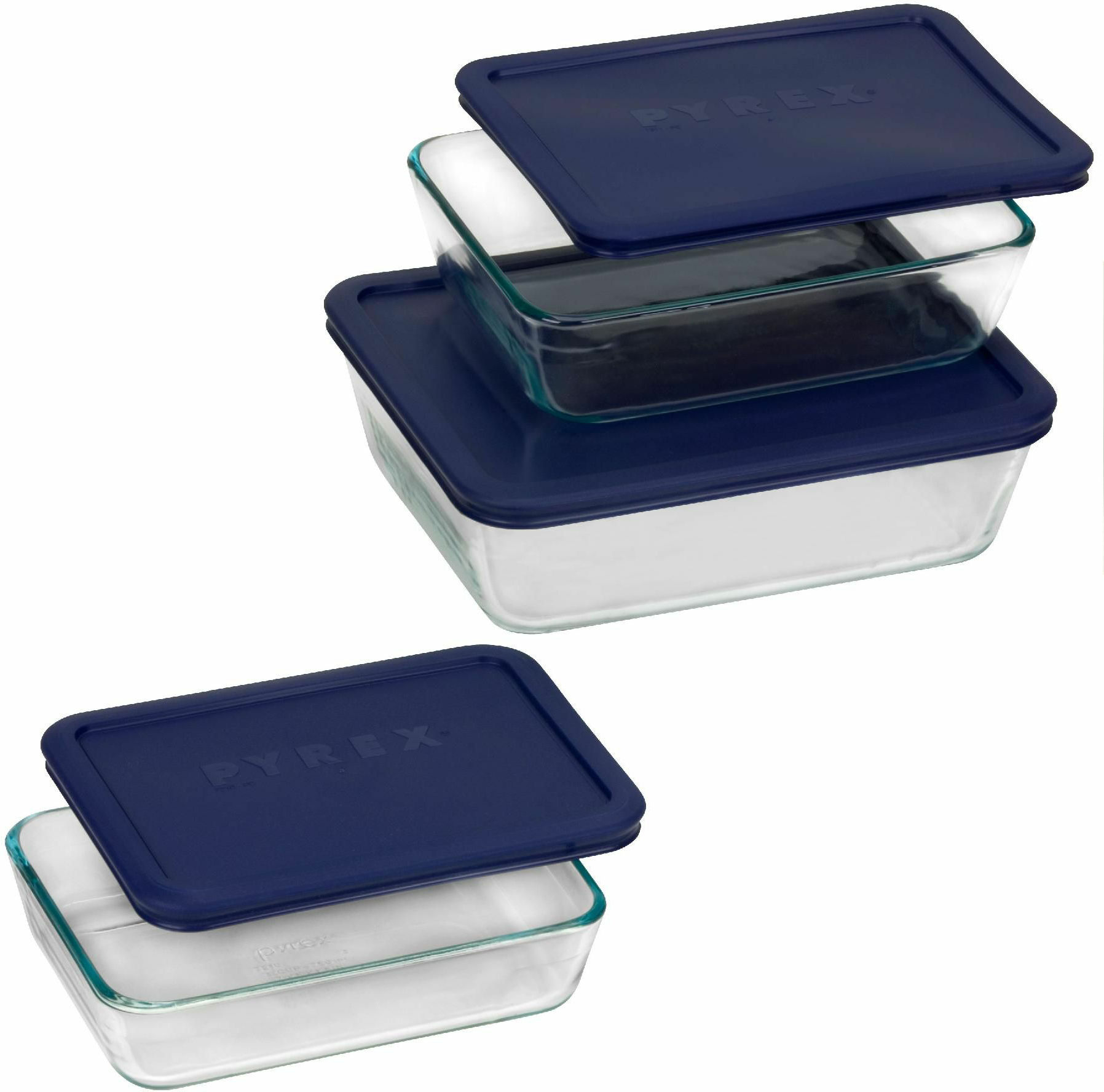 Pyrex 6pc Rect 3+6+11 Cup BLUE