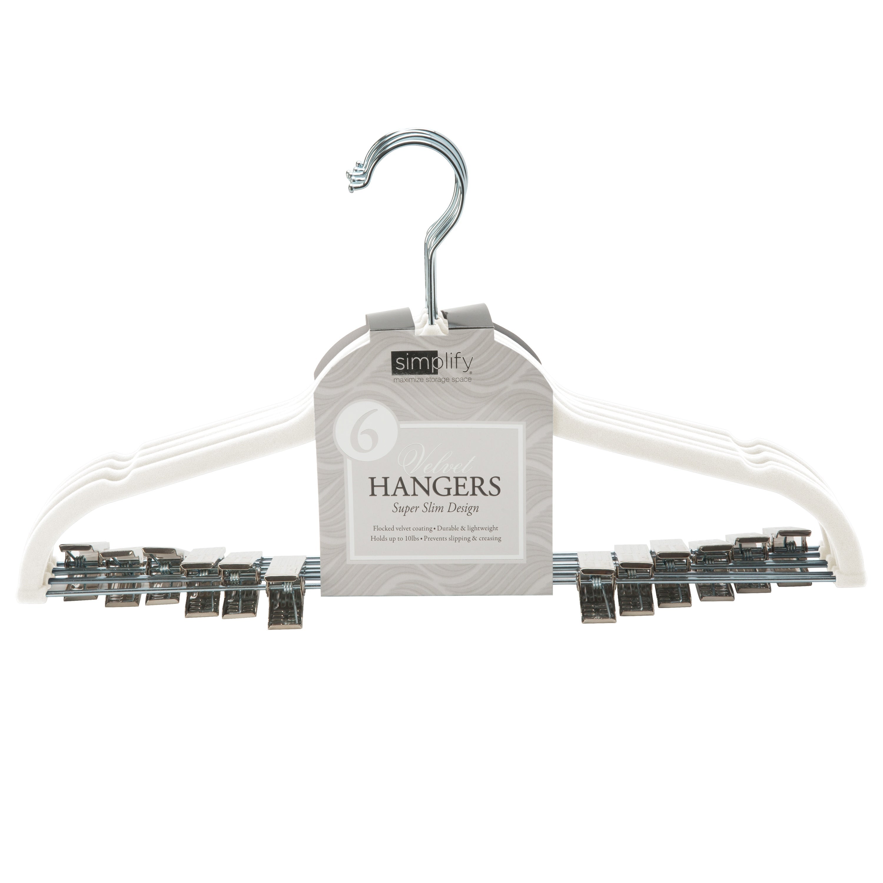 Hanger-Velvet White w/clip 6pk